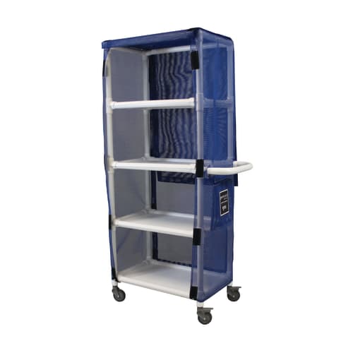 Royal Basket 32 Inch PVC Linen Cart 4-Shelf, Mesh Cover, Blue